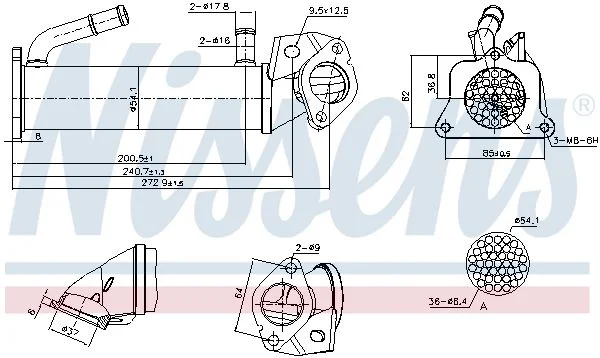 Cooler, exhaust gas recirculation NISSENS 989322