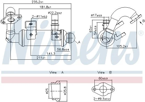 Cooler, exhaust gas recirculation NISSENS 989405