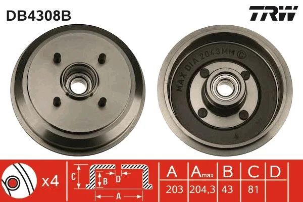 Brzdový bubon TRW DB4308B