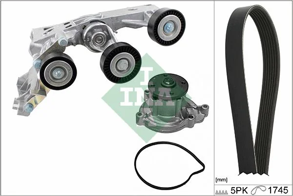 Water Pump + V-ribbed Belt Kit INA 529014830