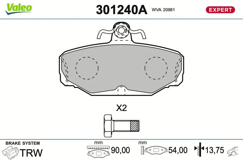 Brake Pad Set, disc brake VALEO KLOCKI 301240A
