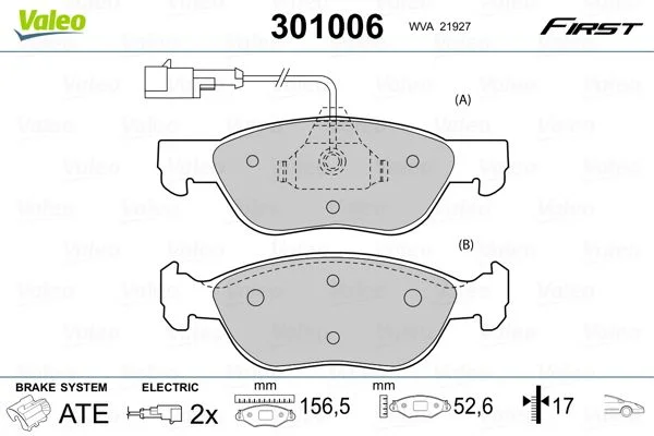Sada brzdových platničiek, kotúčová brzda VALEO 301006