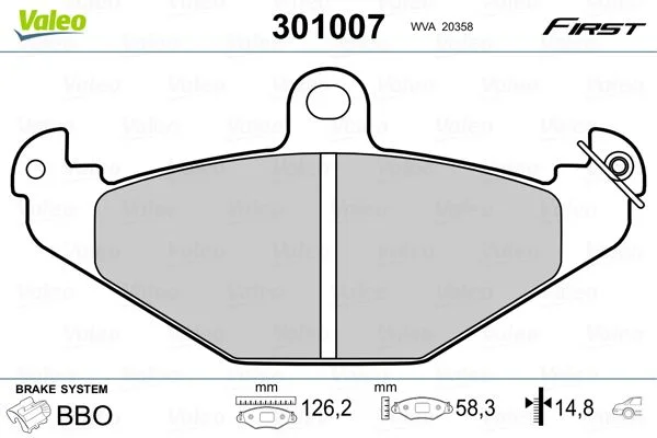 Sada brzdových platničiek, kotúčová brzda VALEO 301007