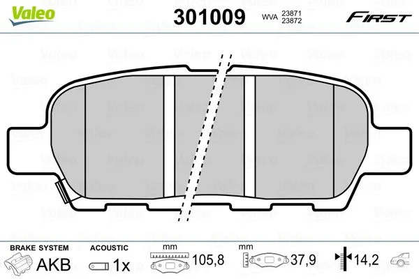 Sada brzdových platničiek, kotúčová brzda VALEO 301009