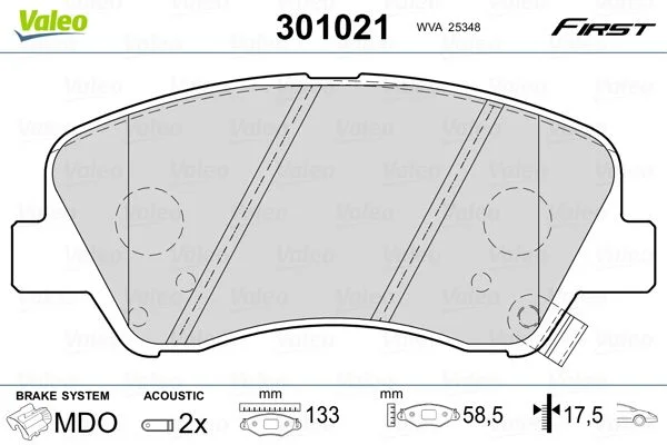 Brake Pad Set, disc brake VALEO 301021