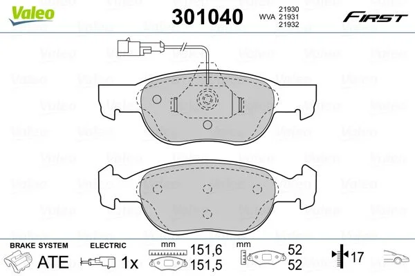 Sada brzdových platničiek, kotúčová brzda VALEO 301040