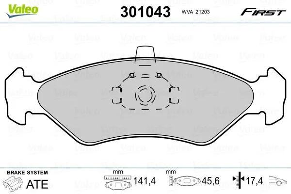 Sada brzdových platničiek, kotúčová brzda VALEO 301043