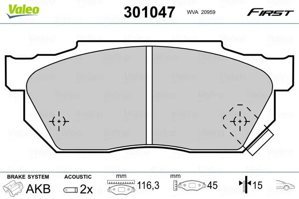 Brake Pad Set, disc brake VALEO 301047