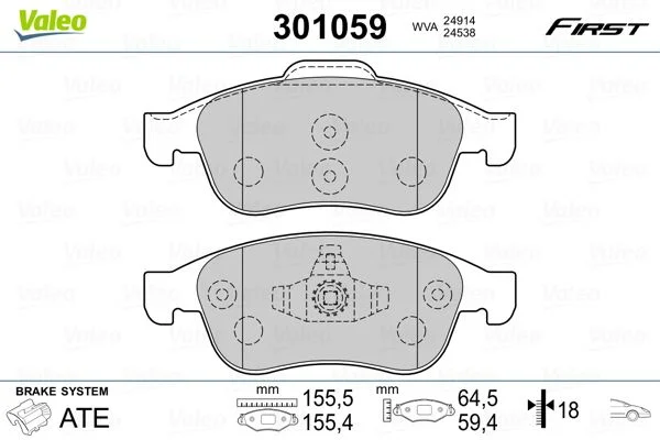 Sada brzdových platničiek, kotúčová brzda VALEO 301059