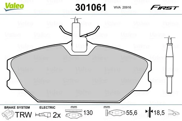 Sada brzdových platničiek, kotúčová brzda VALEO 301061