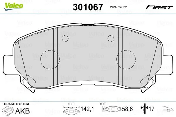 Sada brzdových platničiek, kotúčová brzda VALEO 301067