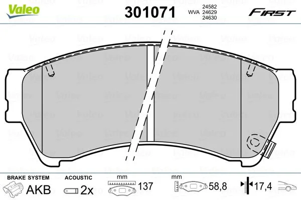 Sada brzdových platničiek, kotúčová brzda VALEO 301071