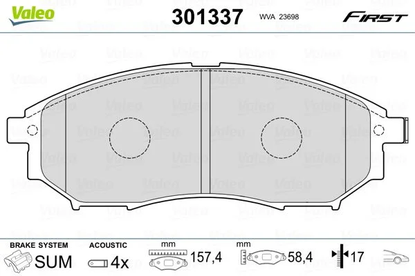 Sada brzdových platničiek, kotúčová brzda VALEO 301337