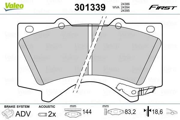 Sada brzdových platničiek, kotúčová brzda VALEO 301339