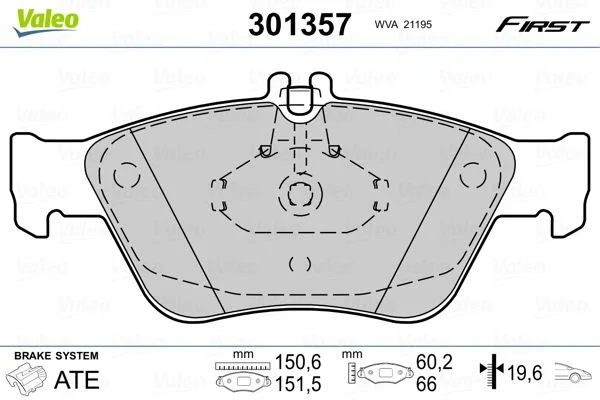 Sada brzdových platničiek, kotúčová brzda VALEO 301357