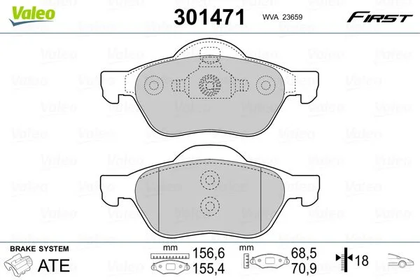 Sada brzdových platničiek, kotúčová brzda VALEO 301471