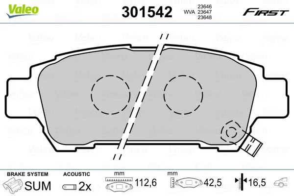 Sada brzdových platničiek, kotúčová brzda VALEO 301542