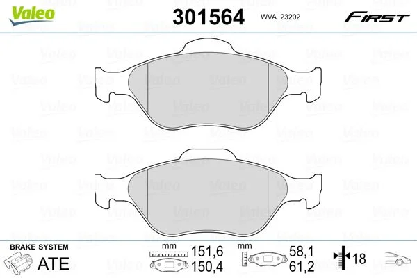 Sada brzdových platničiek, kotúčová brzda VALEO 301564