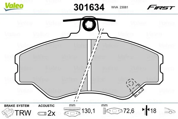 Sada brzdových platničiek, kotúčová brzda VALEO 301634