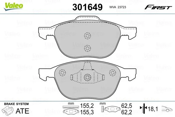 Sada brzdových platničiek, kotúčová brzda VALEO 301649