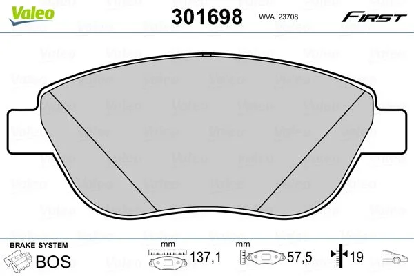 Brake Pad Set, disc brake VALEO 301698