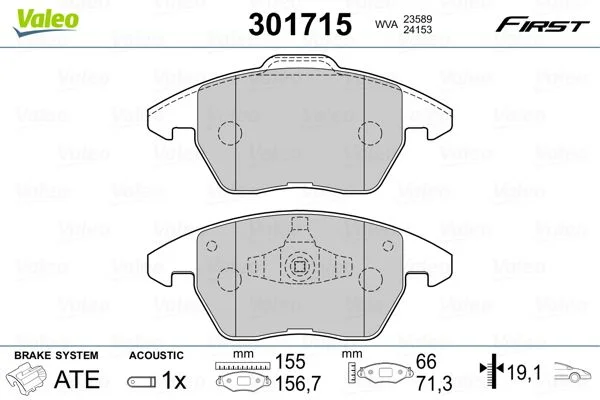 Sada brzdových platničiek, kotúčová brzda VALEO 301715