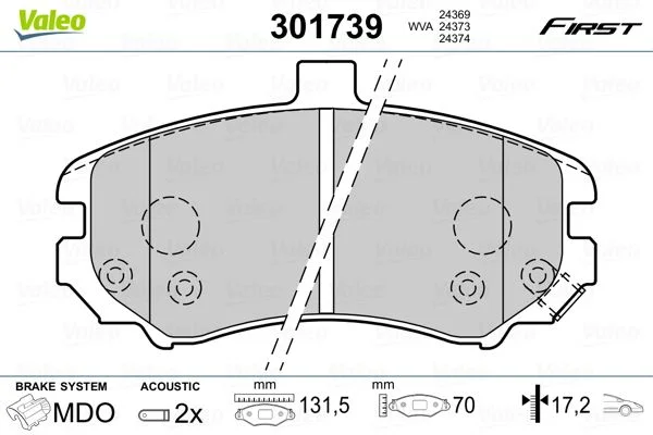 Brake Pad Set, disc brake VALEO 301739