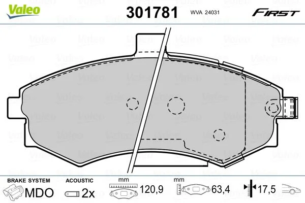 Brake Pad Set, disc brake VALEO 301781