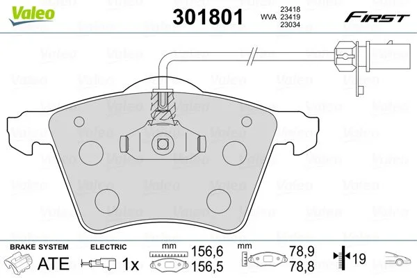 Sada brzdových platničiek, kotúčová brzda VALEO 301801