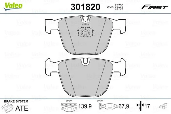 Sada brzdových platničiek, kotúčová brzda VALEO 301820