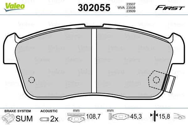 Sada brzdových platničiek, kotúčová brzda VALEO 302055