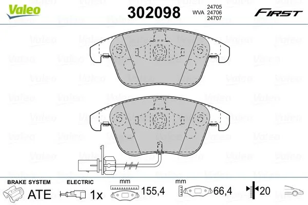 Sada brzdových platničiek, kotúčová brzda VALEO 302098