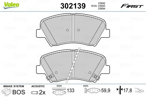 Brake Pad Set, disc brake VALEO 302139