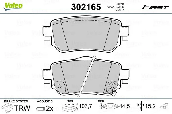 Sada brzdových platničiek, kotúčová brzda VALEO 302165