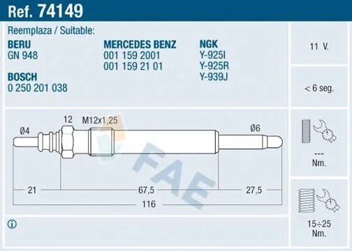 Kaitinimo žvakė FAE 74149