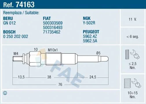 Kaitinimo žvakė FAE 74163
