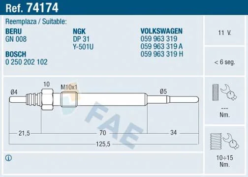 Kaitinimo žvakė FAE 74174