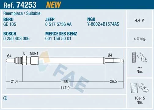 Kaitinimo žvakė FAE 74253