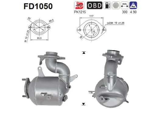 Suodžių / kietųjų dalelių filtras, išmetimo sistema AS FD1050