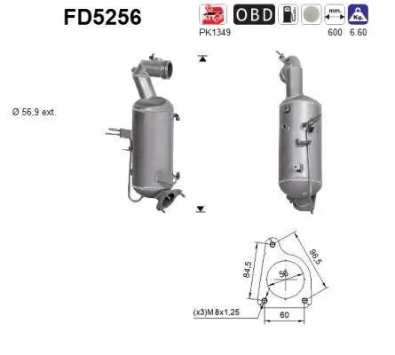 Suodžių / kietųjų dalelių filtras, išmetimo sistema AS FD5256