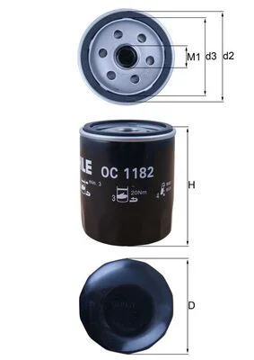 Alyvos filtras MAHLE OC 1182