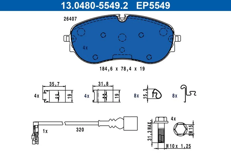 Brake Pad Set, disc brake ATE 13.0480-5549.2