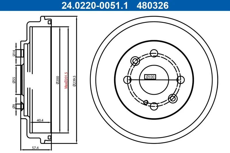 Brake Drum ATE 24.0220-0051.1
