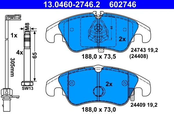 Sada brzdových platničiek, kotúčová brzda ATE 13.0460-2746.2