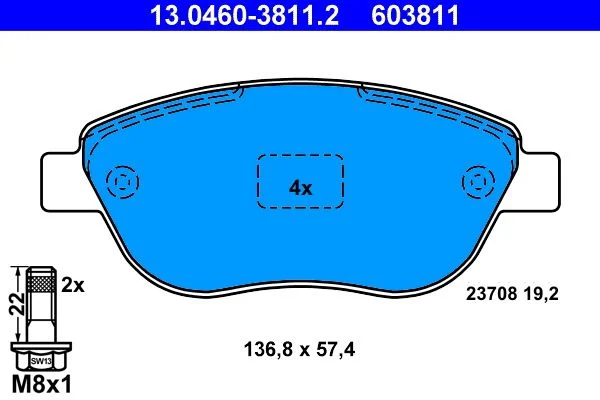 Brake Pad Set, disc brake ATE 13.0460-3811.2