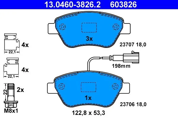 Brake Pad Set, disc brake ATE 13.0460-3826.2