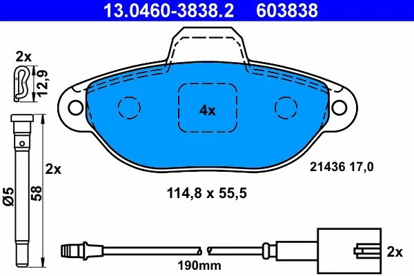 Brake Pad Set, disc brake ATE 13.0460-3838.2
