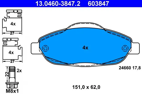Brake Pad Set, disc brake ATE 13.0460-3847.2