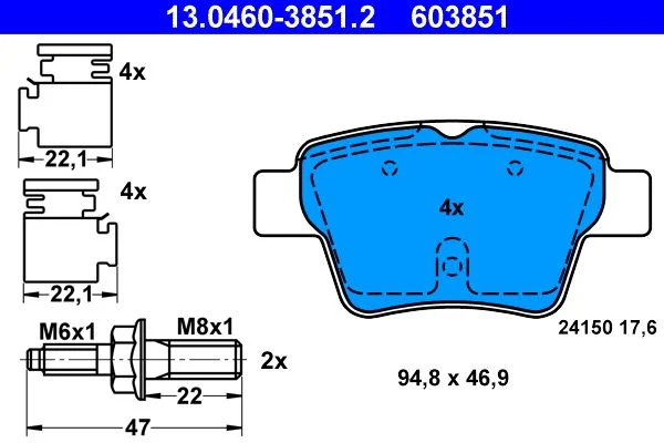 Brake Pad Set, disc brake ATE 13.0460-3851.2