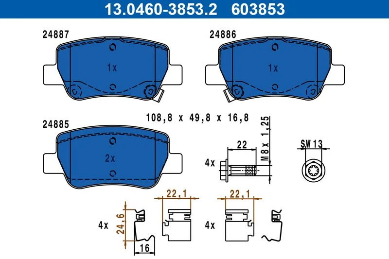 Brake Pad Set, disc brake ATE 13.0460-3853.2